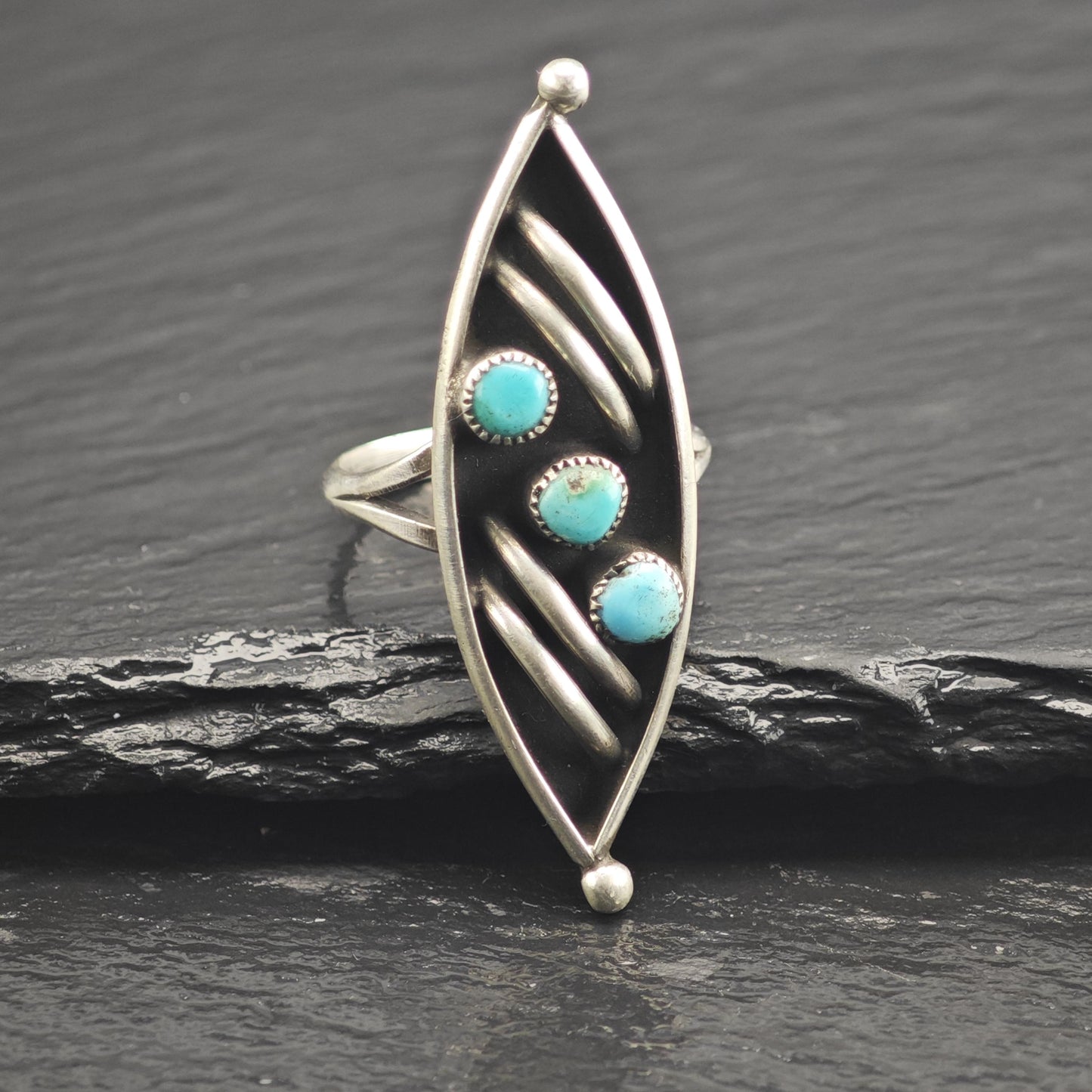 Zuni Petit Point Silver Arc Details Sterling Silver Ring Sz 8 1/2 R6655