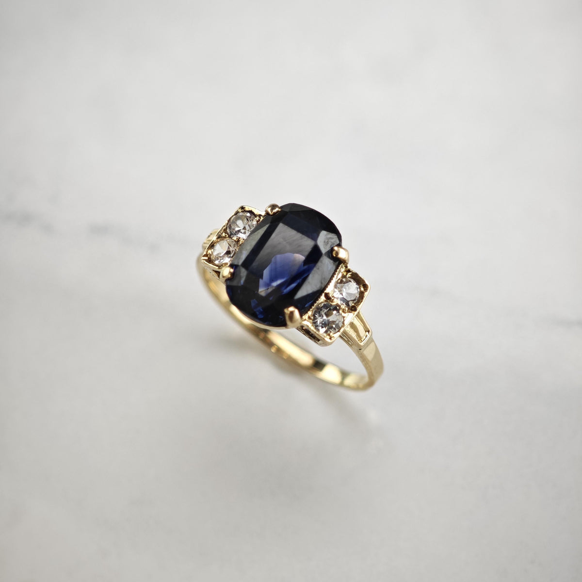 Sapphire & White Topaz 14K Gold Ring Sz 6 1/2 R6788