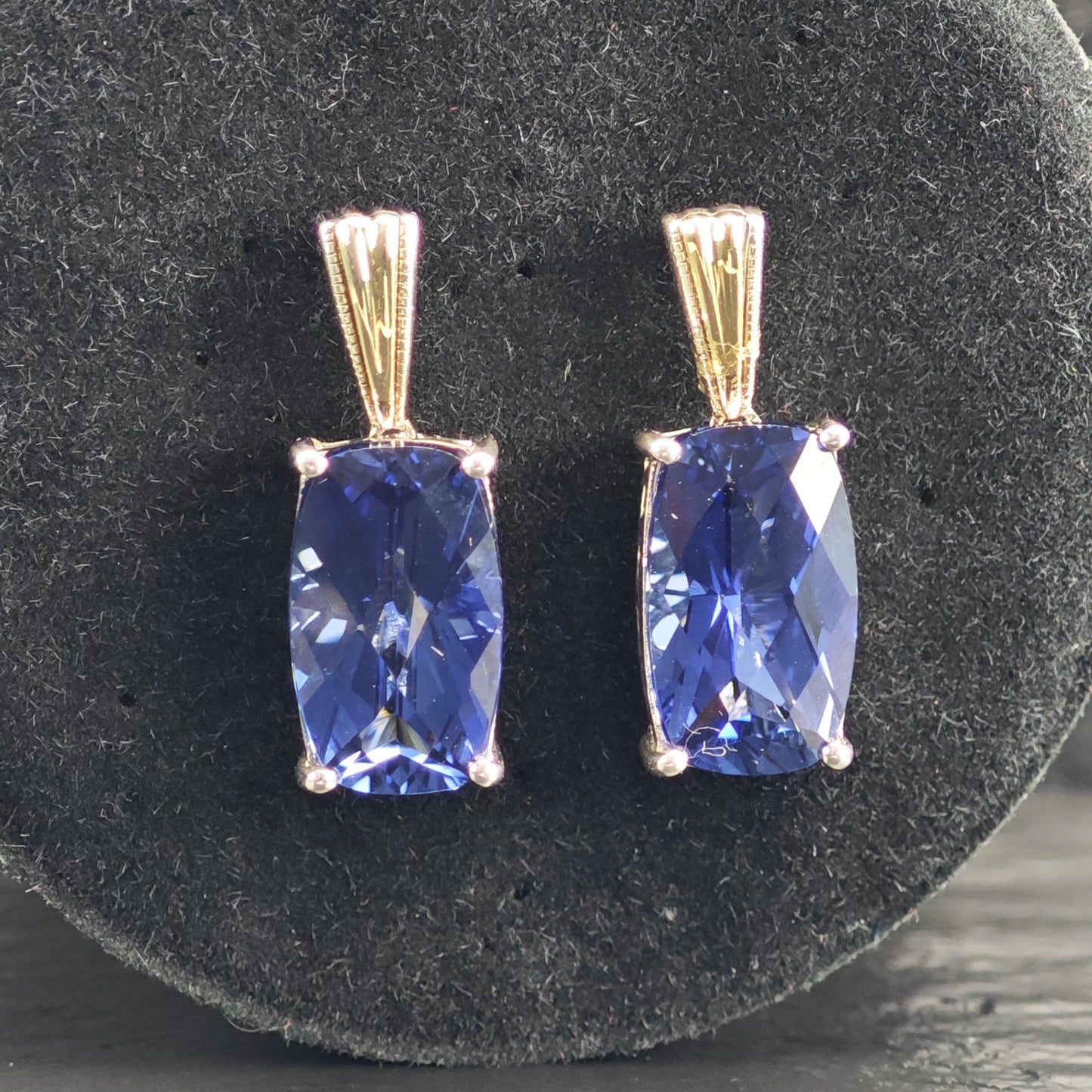 Designer Blue Lab Sapphire, 14K Gold Accent Sterling Silver Stud Earrings ER3183