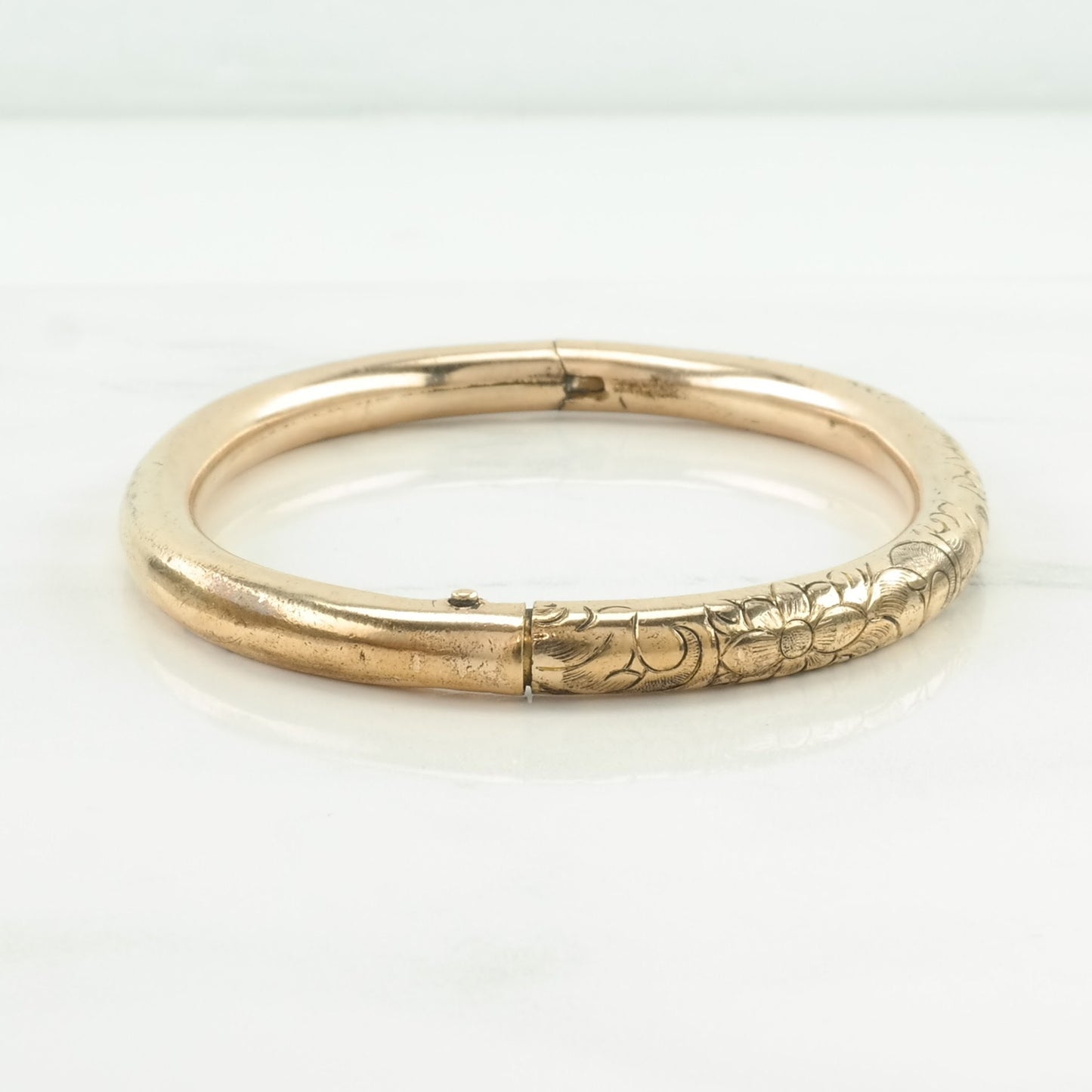 Antique, Victorian Gold Fill Bangle Bracelet Engraved, Flowers