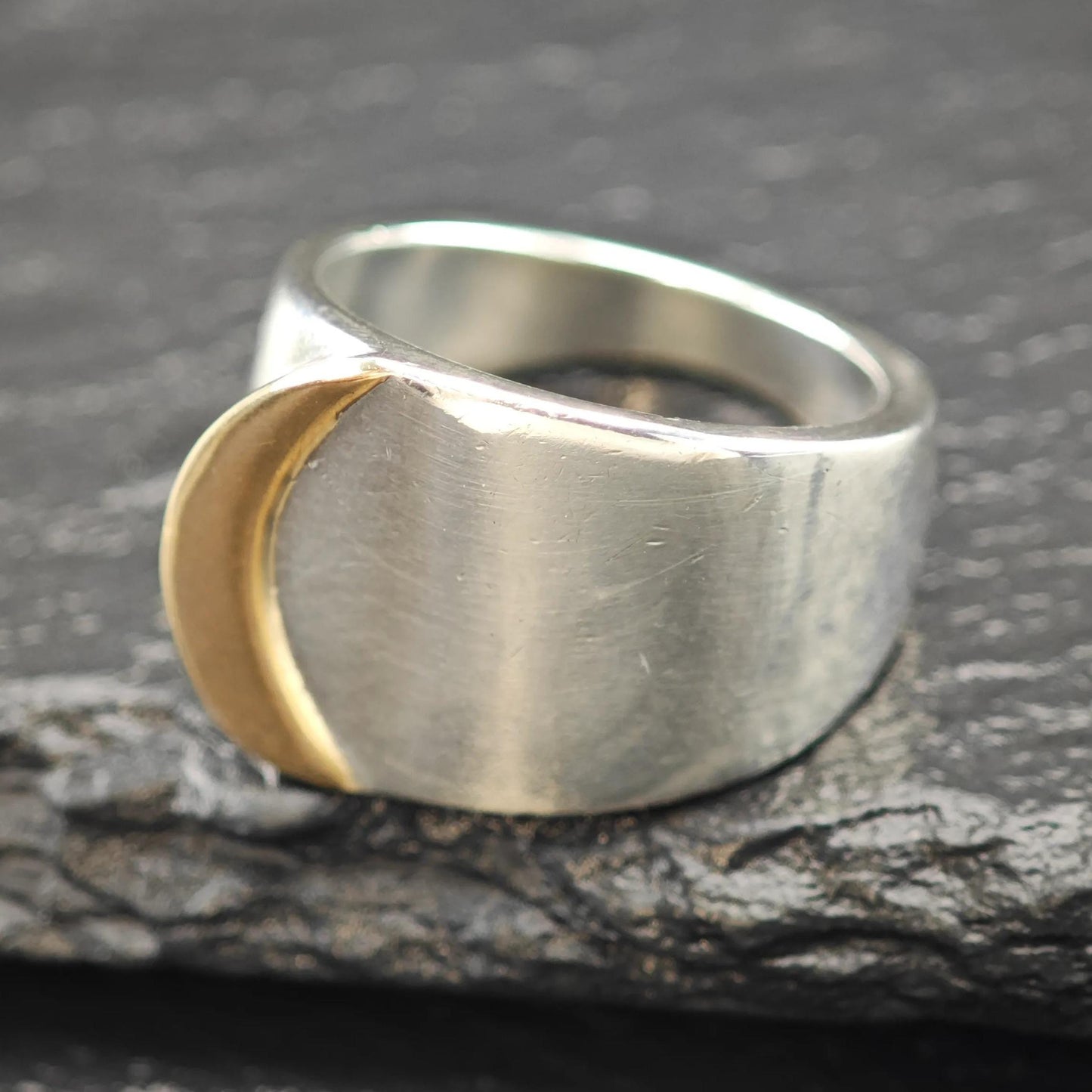 Wide Band Gold Accent Ring Sterling Silver Sz 6 1/4 R6022
