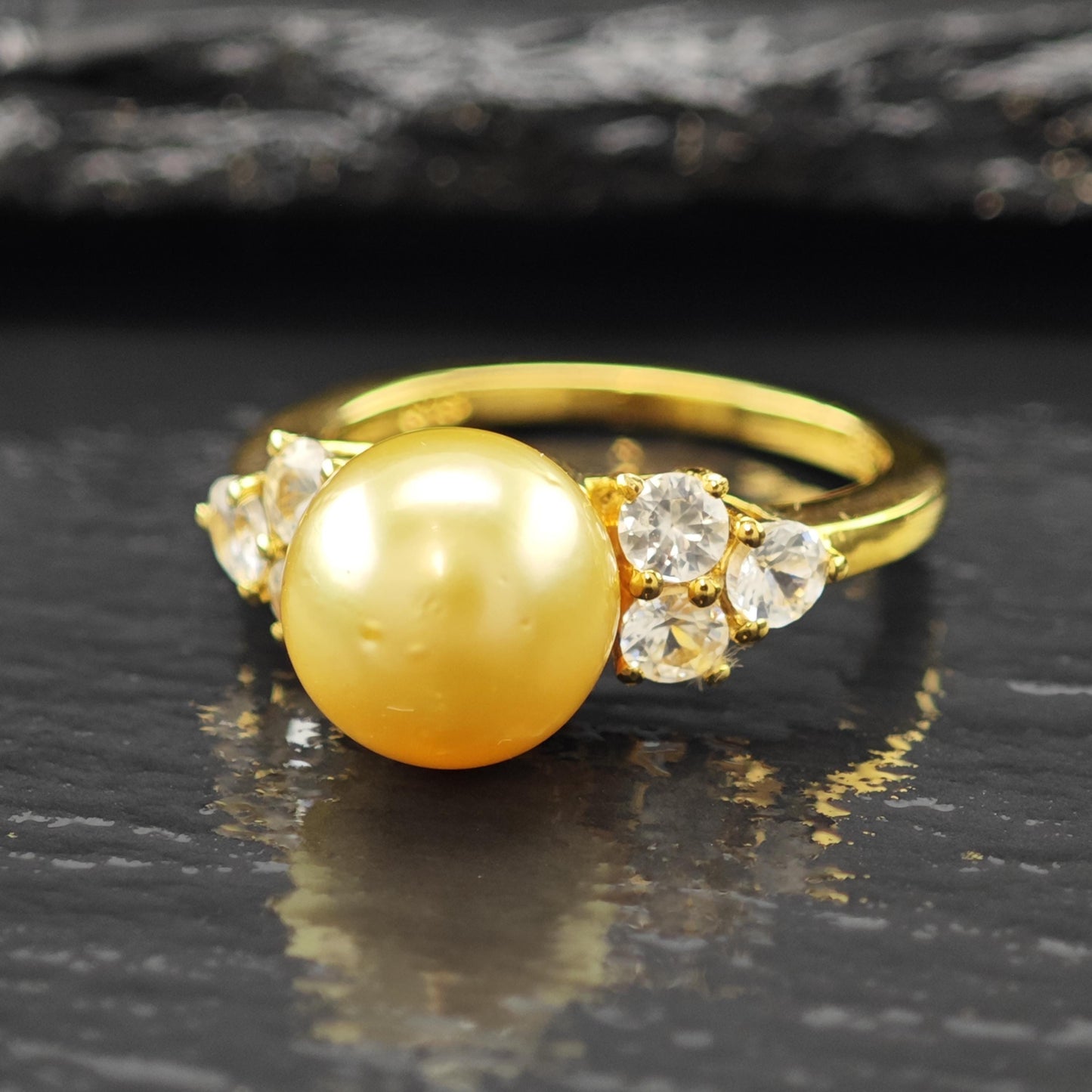 Golden Pearl 14K Gold Plated Ring Sterling Silver Sz 6 R6181