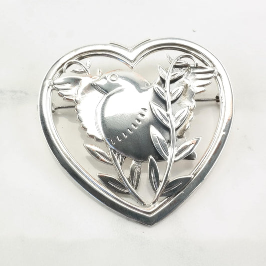 Danish Style Sterling Silver Brooch Bird leaf