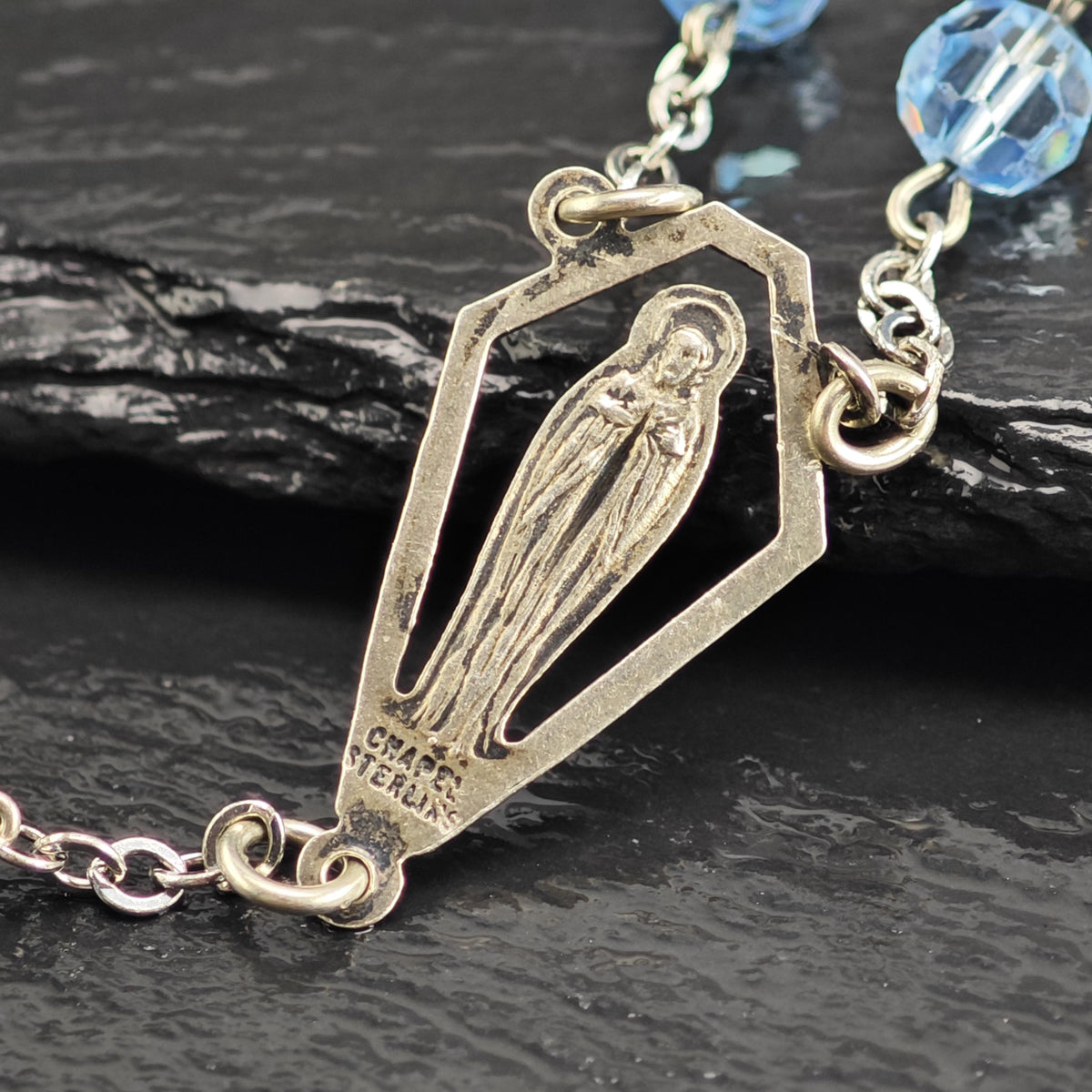 Blue Rosary Necklace Sterling Silver N2785