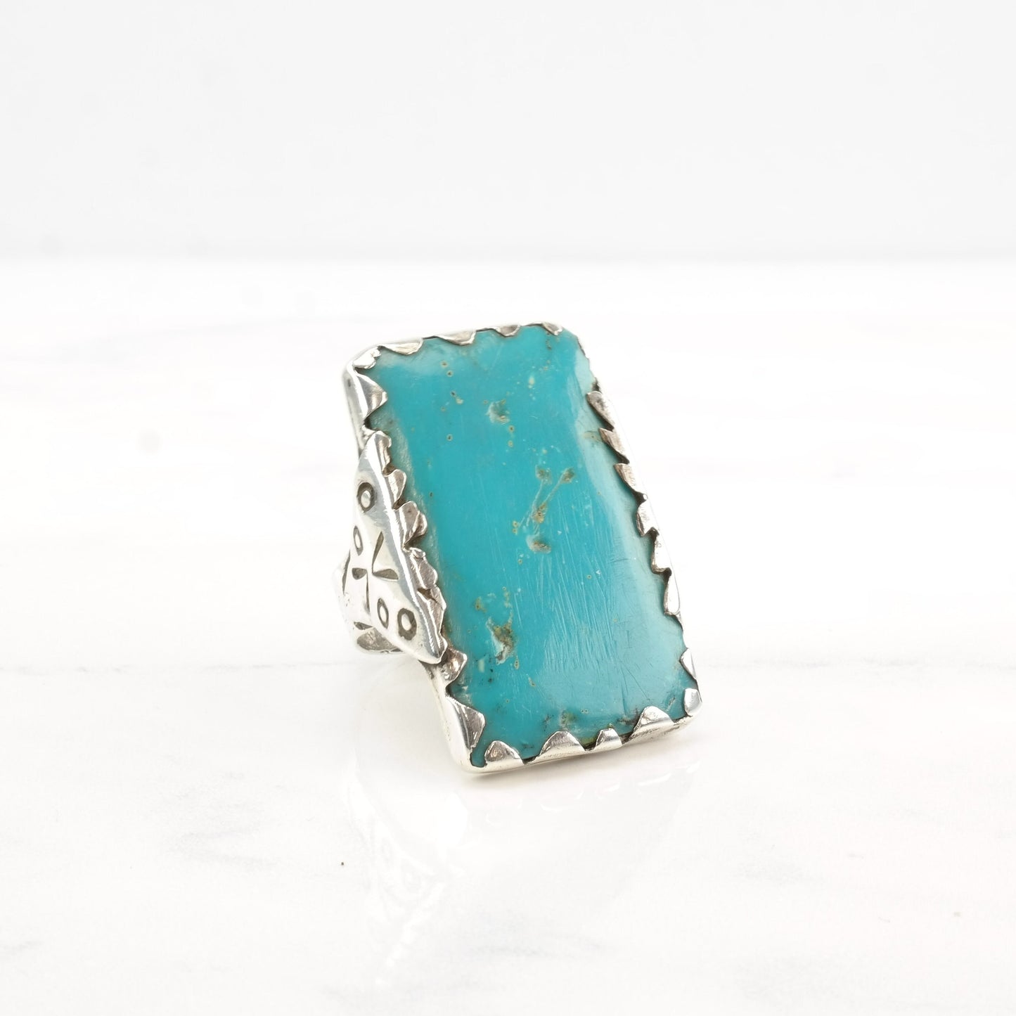 Southwest Silver Ring Turquoise Rectangle Large Sterling Size 11