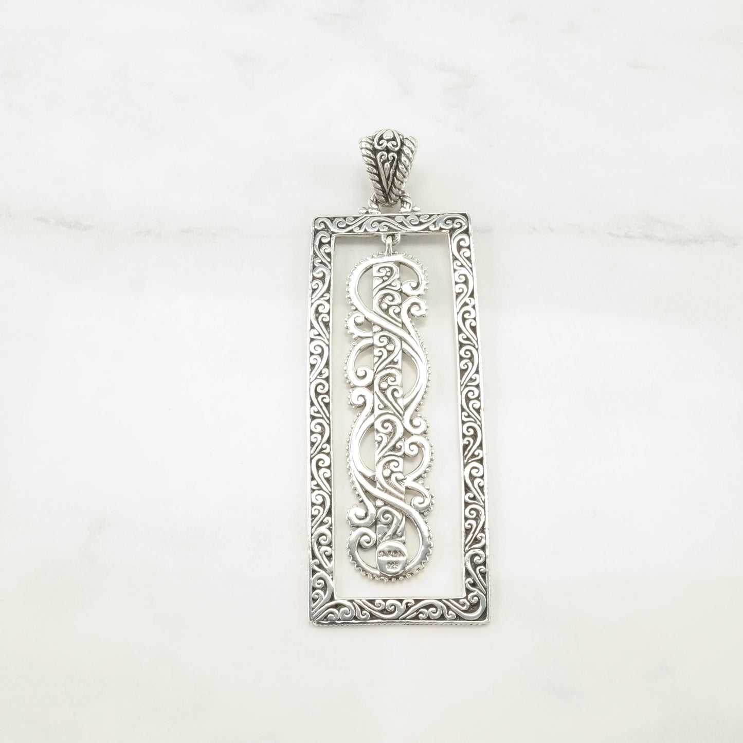 Vintage Sarda Scroll Hanging Middle Sterling Silver Pendant