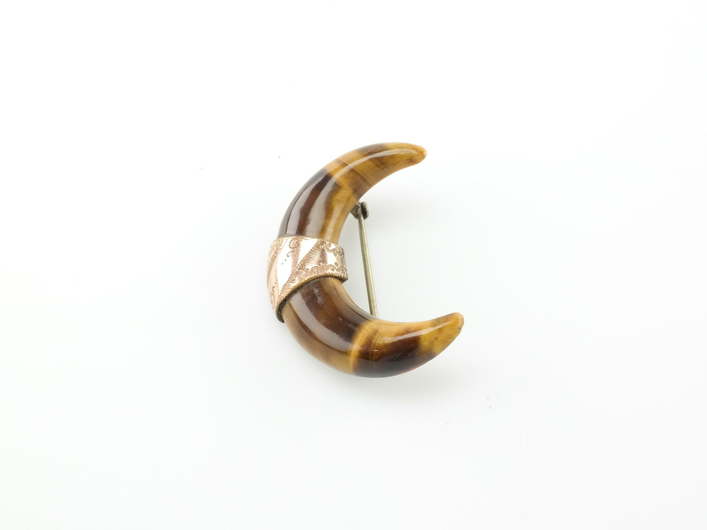 Victorian Tiger's Eye Brooch Crescent Moon Gold Fill