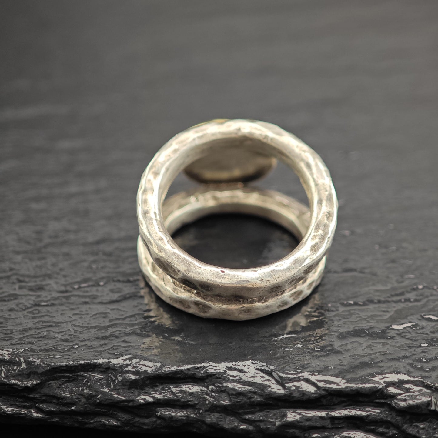 Brutalist Pearl Ring in Sterling Silver 9k Gold Bezel R5808