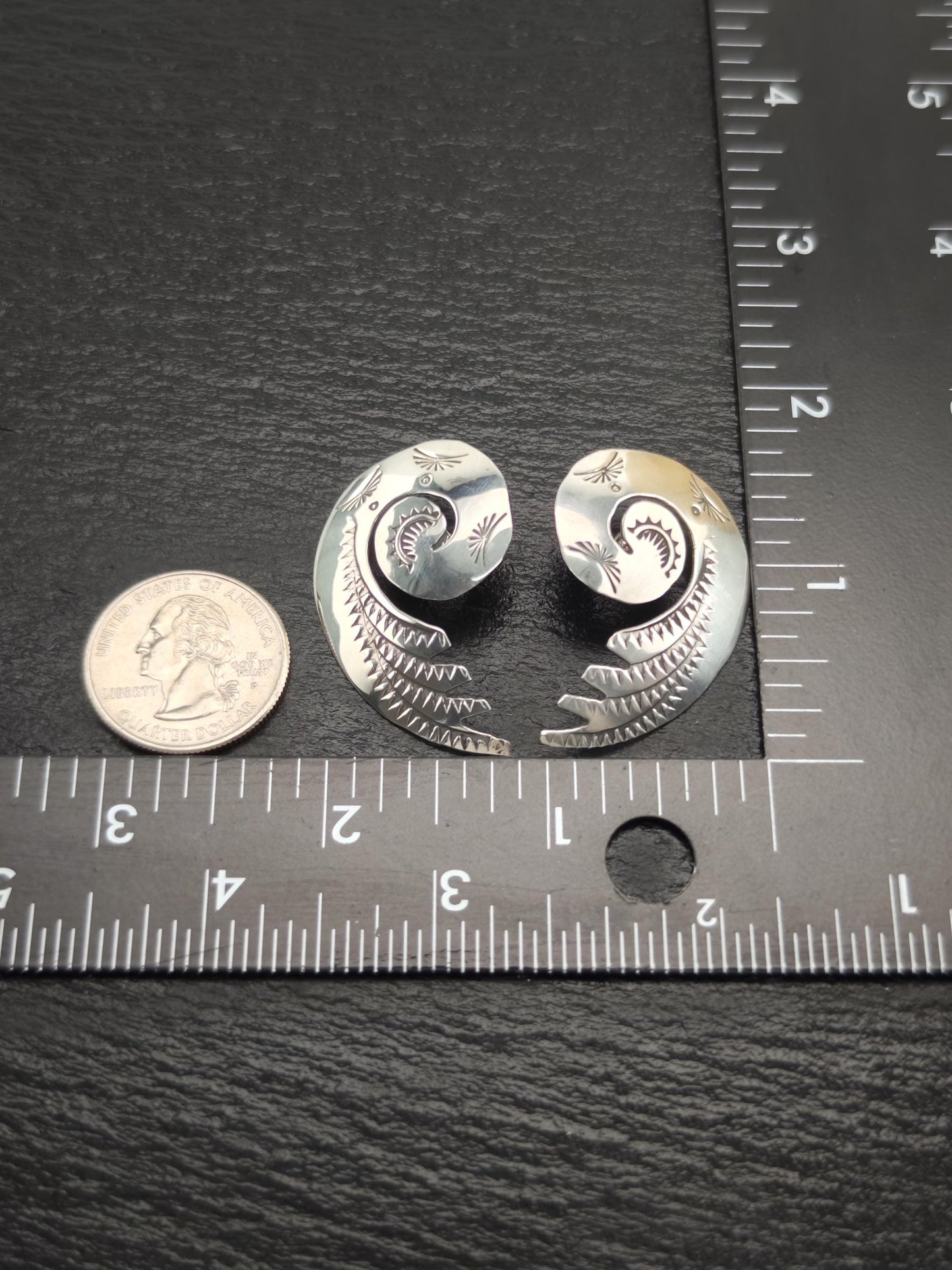 Native American Stamped, Swirl Stud Earrings Sterling Silver