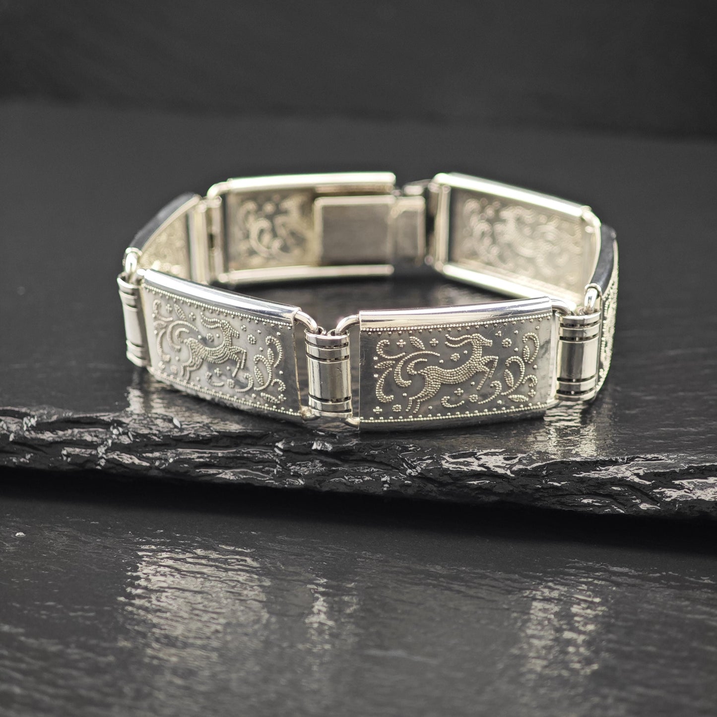 835 European Silver Gazel Link Bracelet Silver Size 6 3/4"