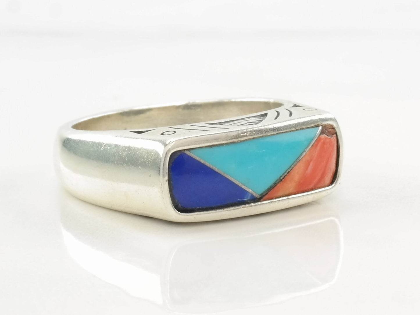 Vintage Carolyn Pollack Ring Spiny Oyster, Turquoise, Lapis Lazuli Inlay Sterling Silver Size 6 1/4