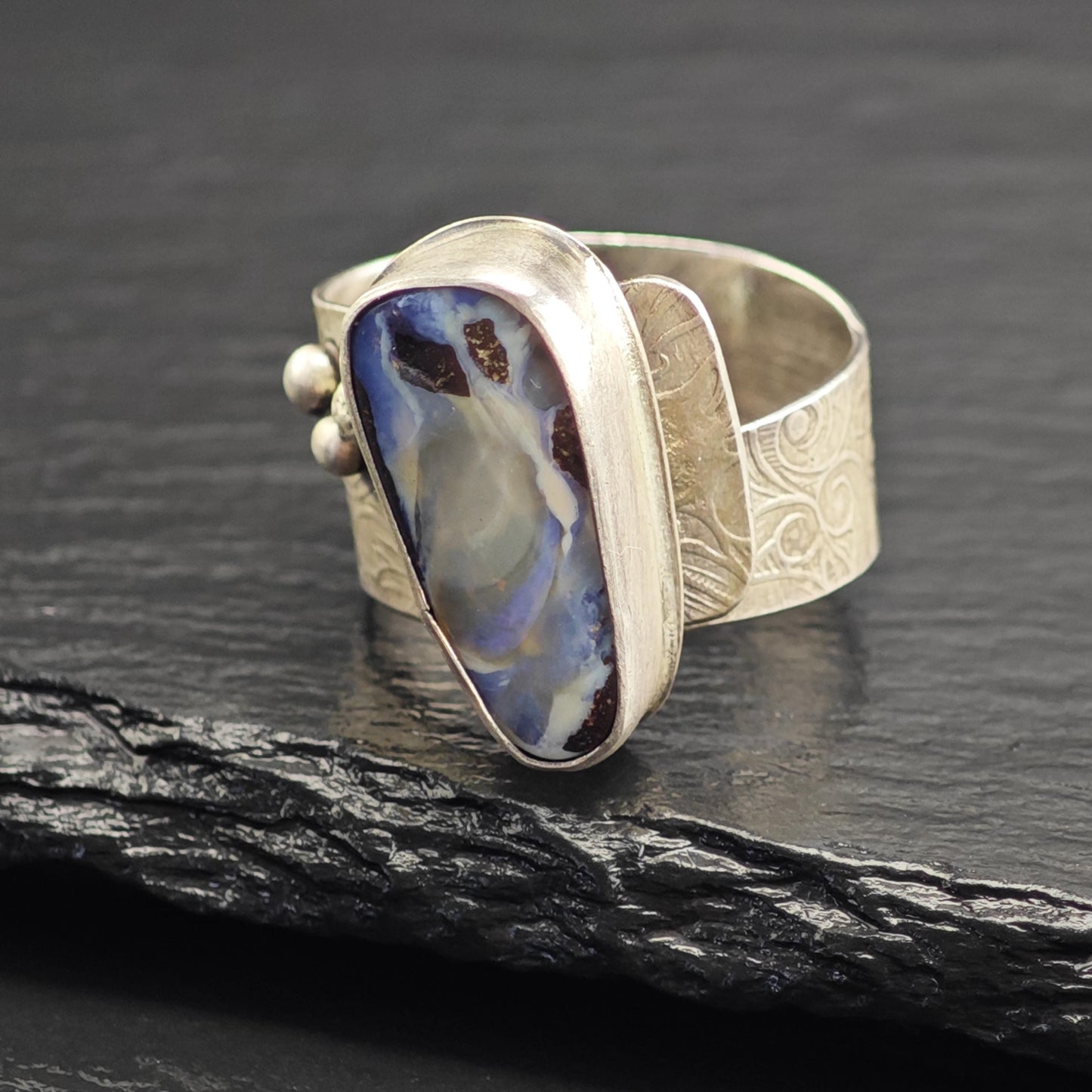 Artisan Boulder Opal Sterling Silver Ring Sz 8 1/2 R6724