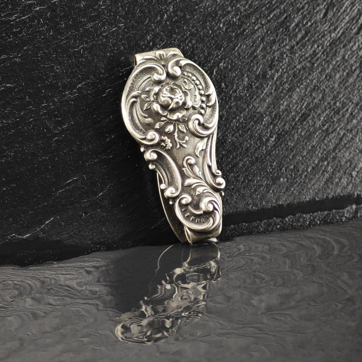Art Nouveau Repousse Money Clip or Tie Clip Sterling Silver MISC0411