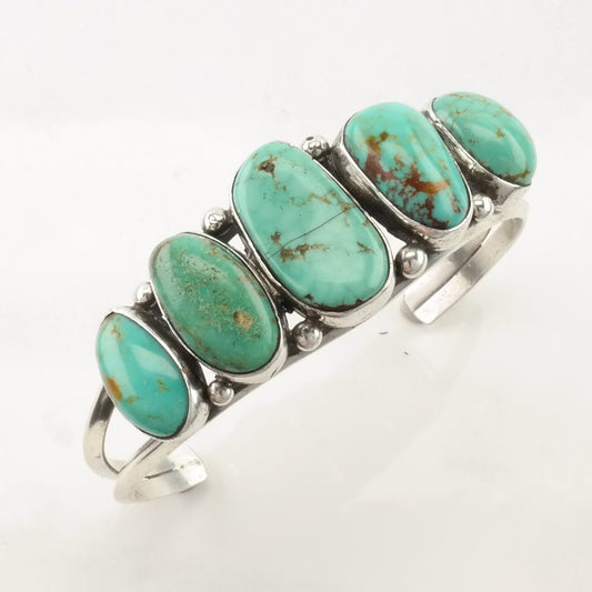 Southwest Sterling Silver Cuff Bracelet Blue Turquoise 5 Stone