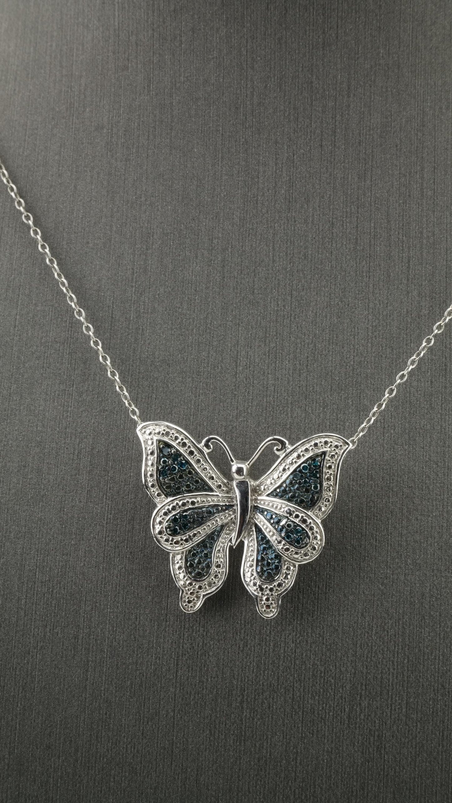 Butterfly Blue Diamond Necklace Sterling Silver