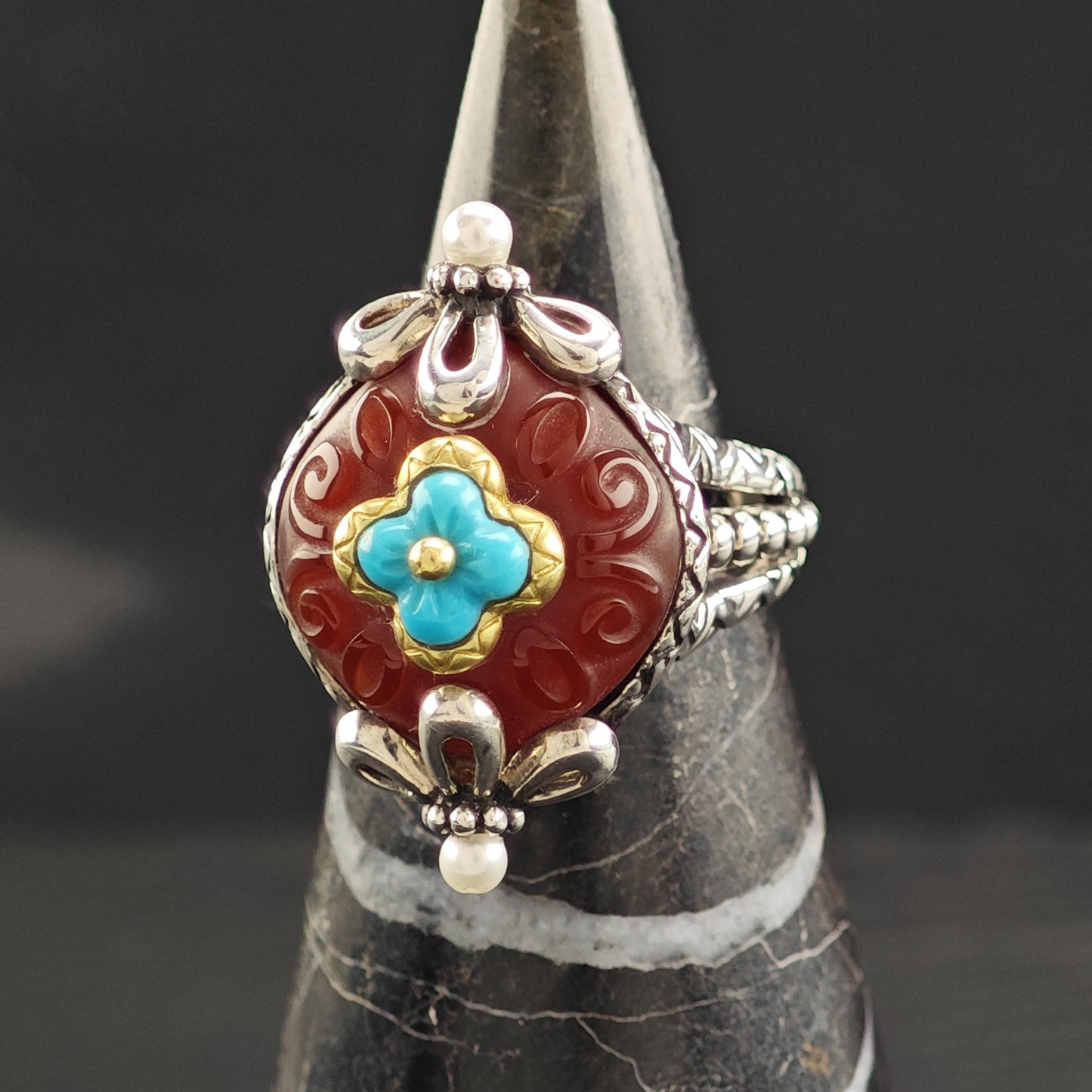 Bixby Turquoise Carnelian Ring 18K Gold Accents, Sterling Silver R5824
