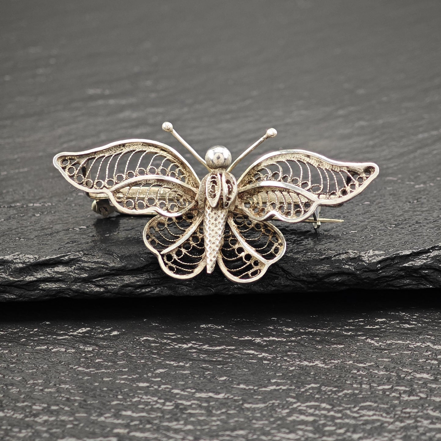 Butterfly, Filigree Art Nouveau Style Sterling Silver Brooch