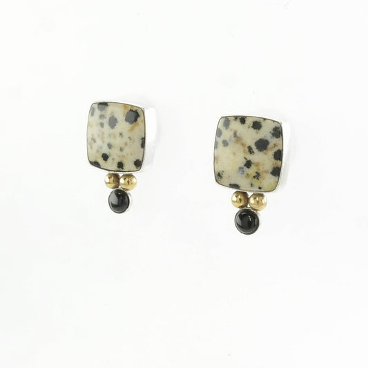 Vintage Sterling Silver Stud Earrings Dalmatian Jasper Onyx