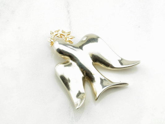 Modernist Sterling Silver and Gold Dove Brooch