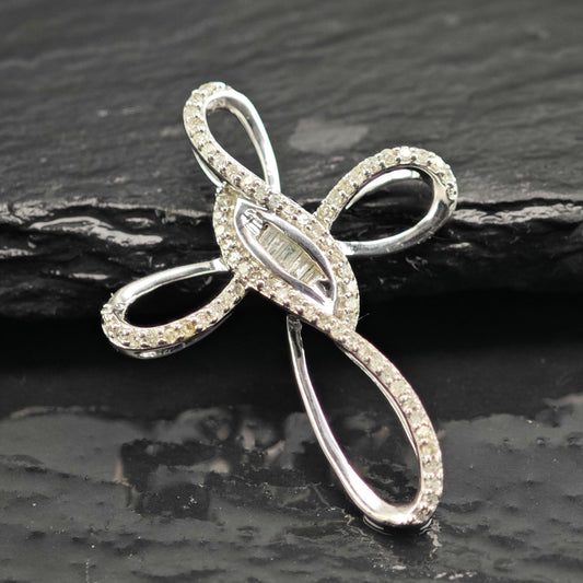 1/3cttw Diamond Cross Sterling Silver Pendant P3051