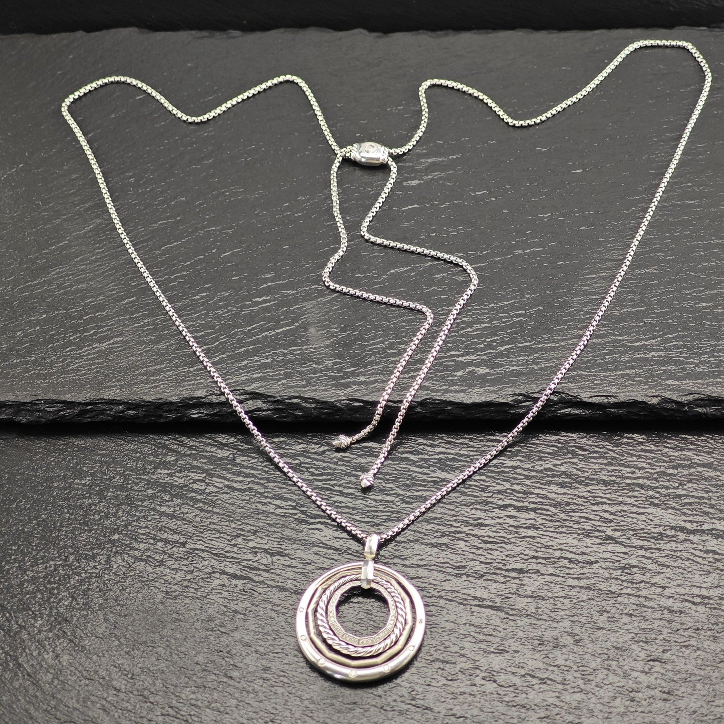 David Yurman Vintage Circle Necklace Medium White Diamond Stax Sterling Silver