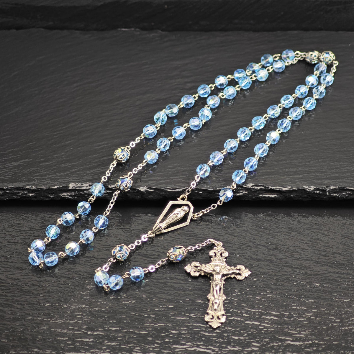 Blue Rosary Necklace Sterling Silver N2785