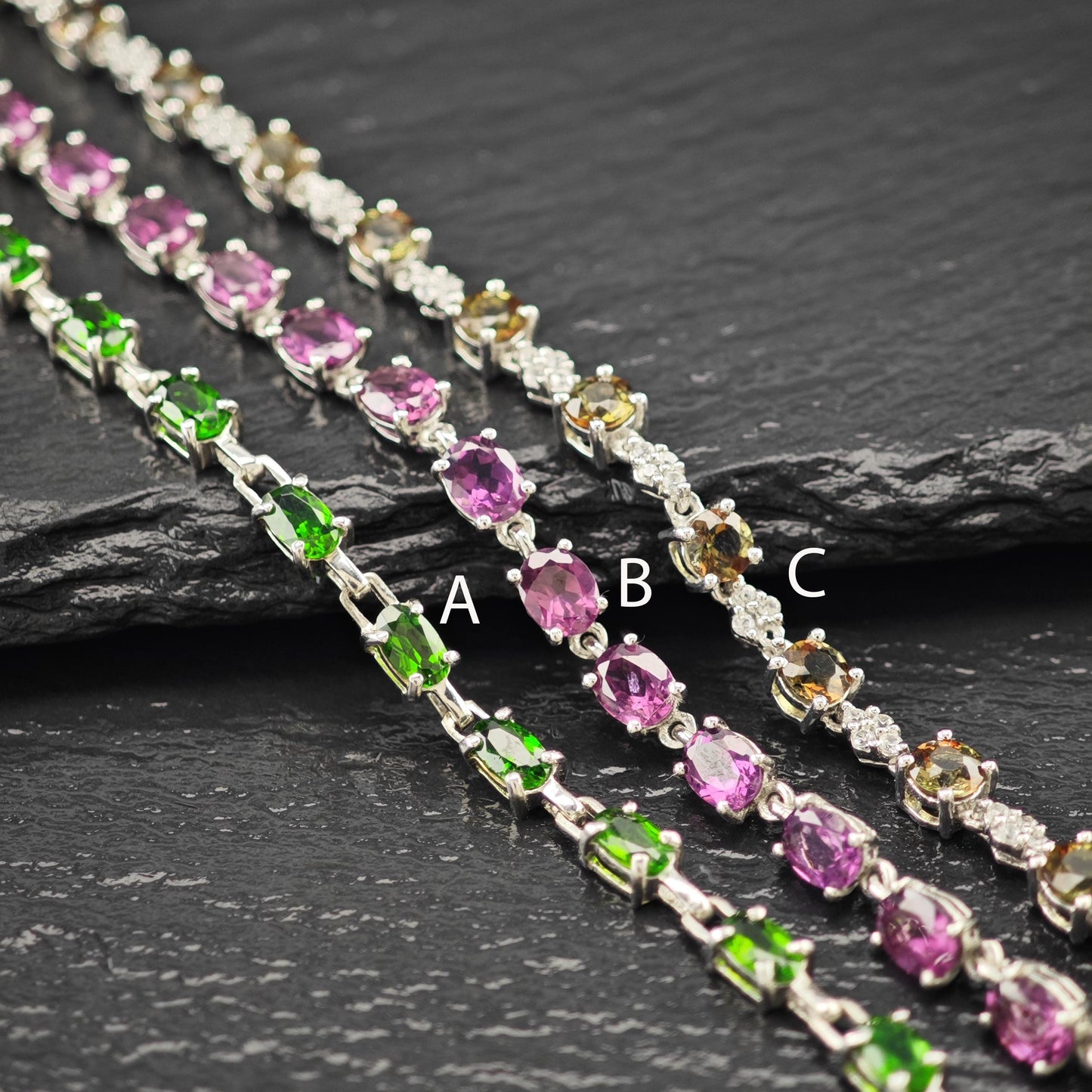 Choice of Natural Gemstone Line Bracelets Sterling Silver