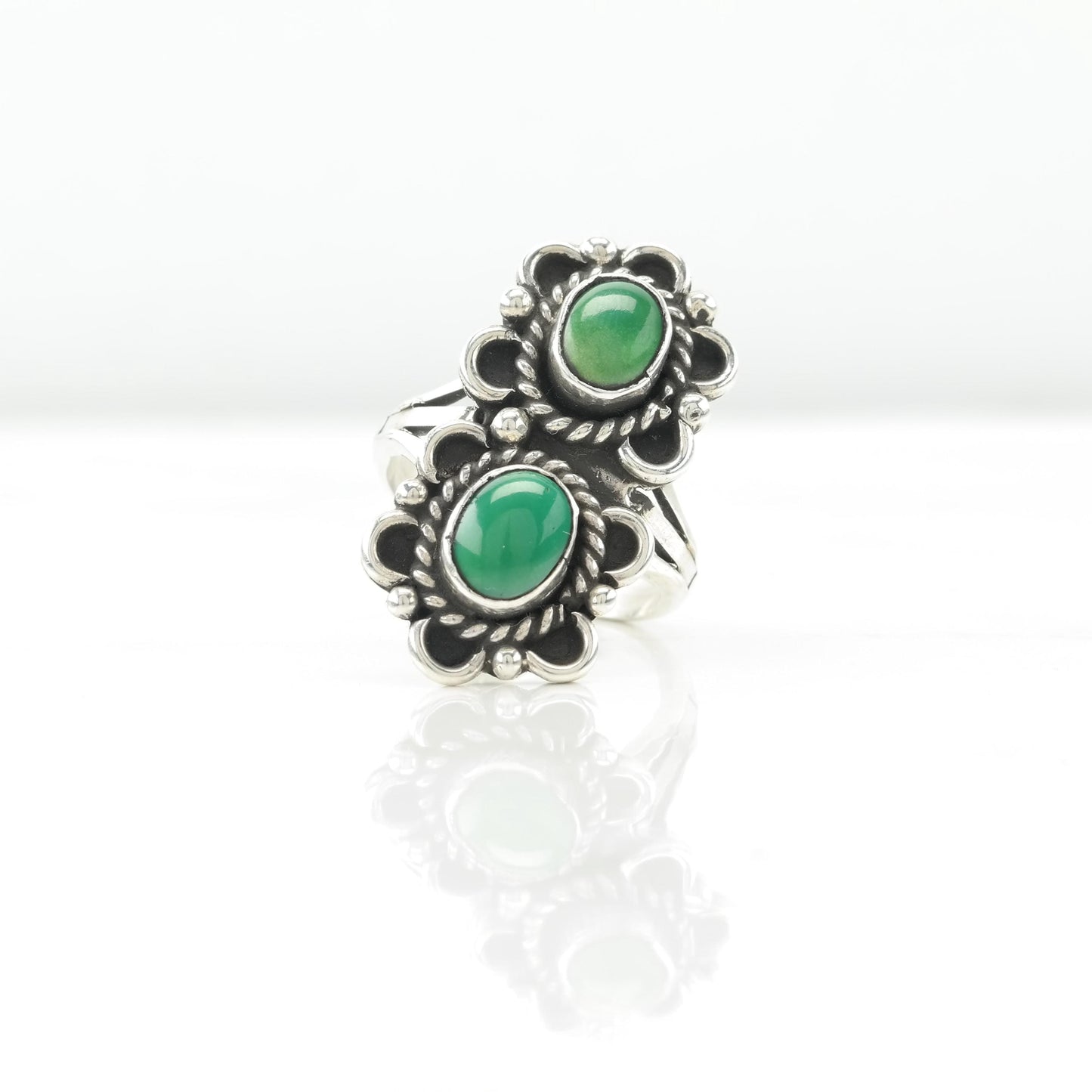 Vintage Rescued Silver Ring Turquoise Sterling Green Two Stone