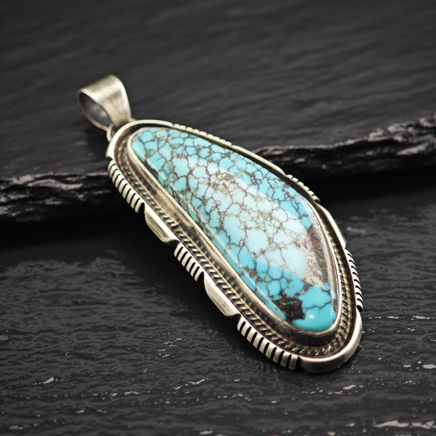 Michael Perry Spiderweb Turquoise Sterling Silver Pendant P3077