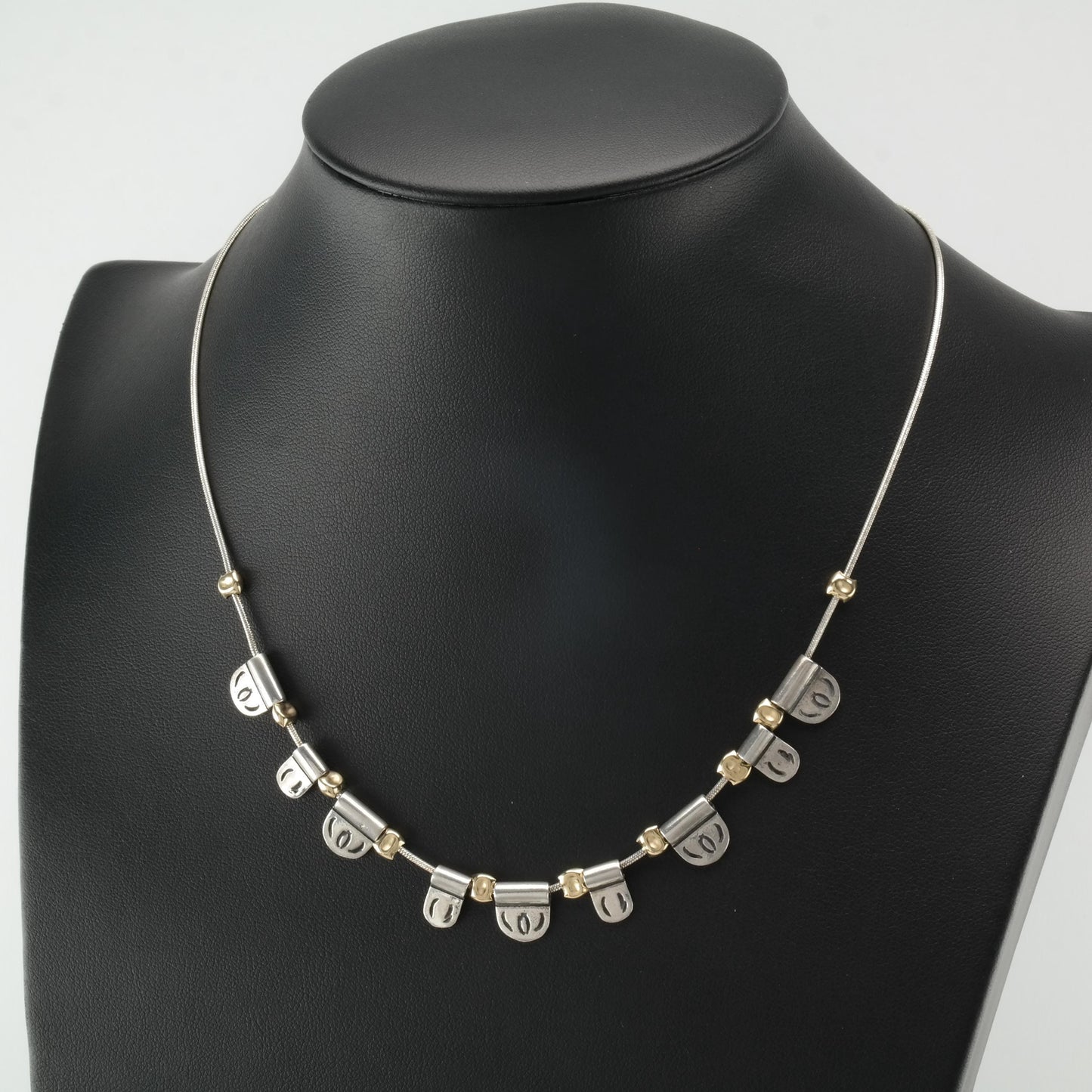 Noy Li Gold Tone Modernist, Sterling Silver Stamped Necklace N2382