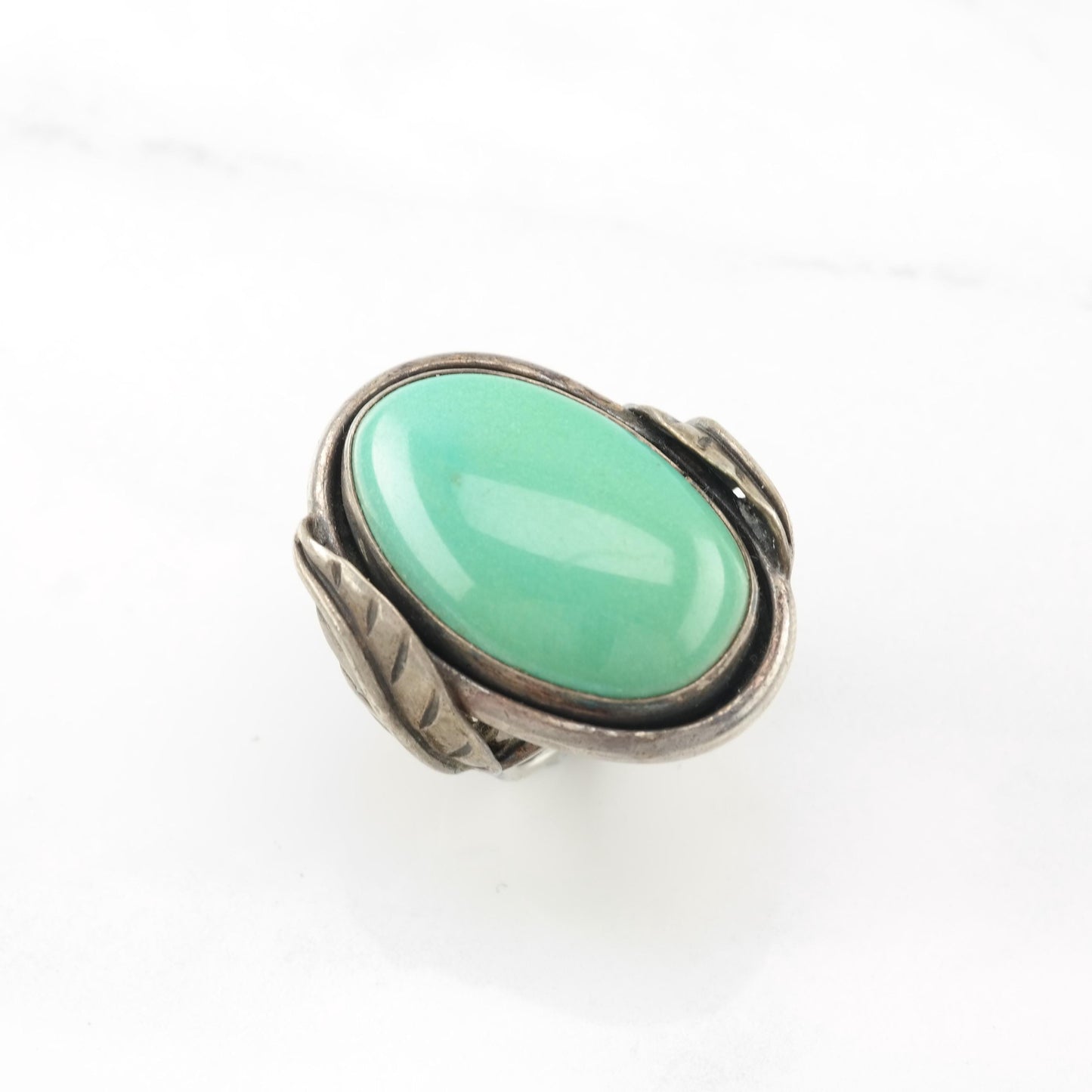 Native American Silver Ring Turquoise Feather Sterling Green Size 6