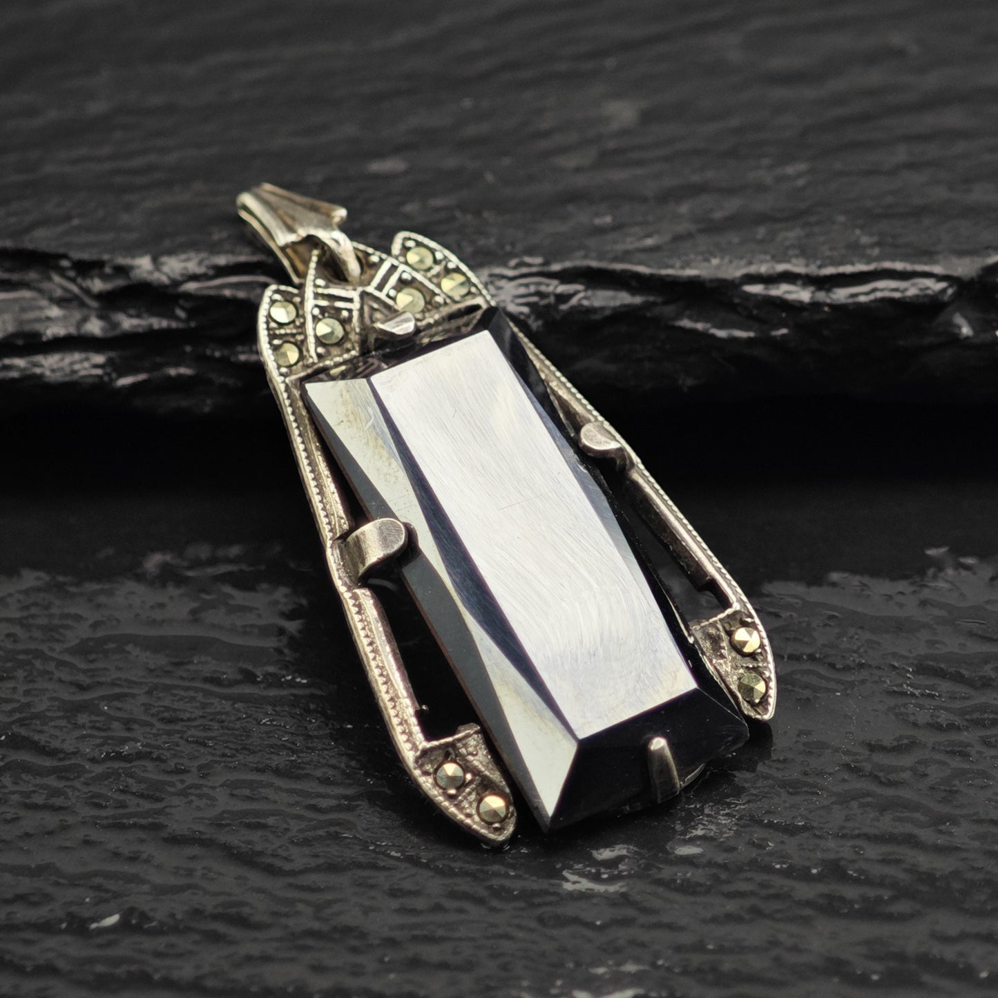 Art Deco Hematite Pendant Sterling Silver P3071
