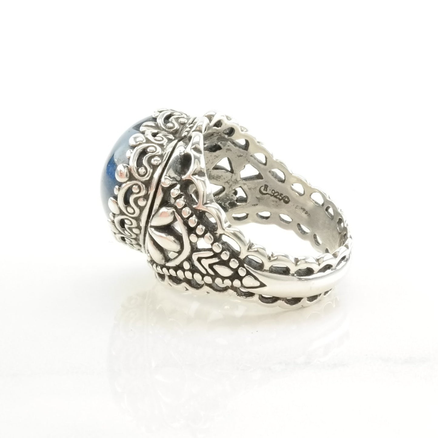 Carolyn Pollack Silver Ring Denim Lapis Heart, Scroll Sterling Blue Size 8 1/4