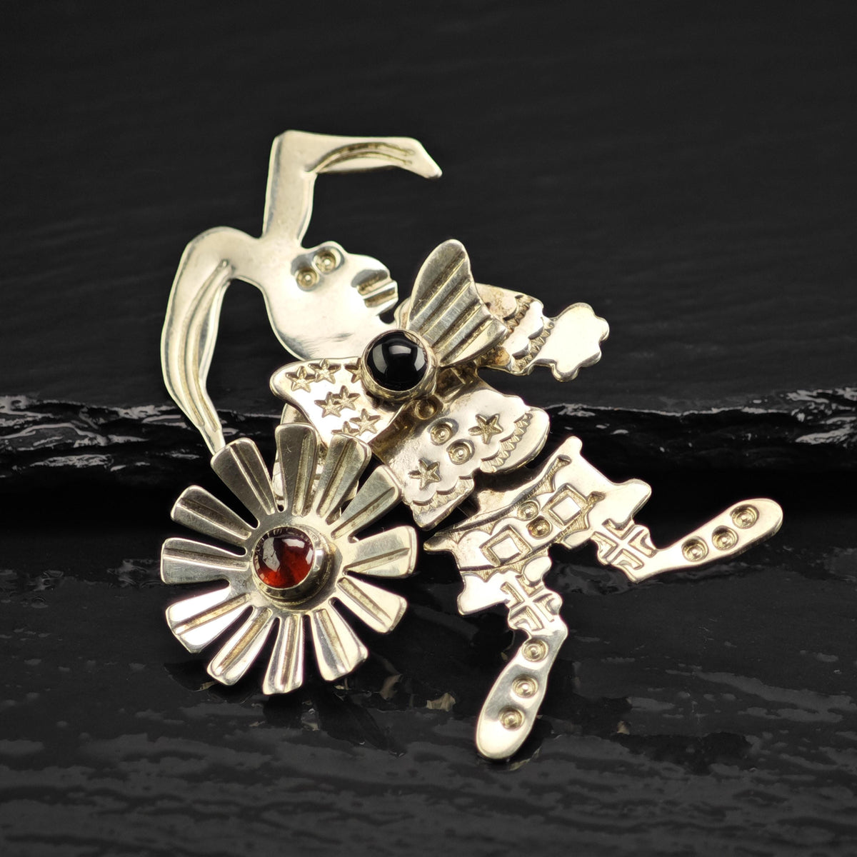 Garnet Bowtie Easter Bunny Brooch Sterling Silver B2244