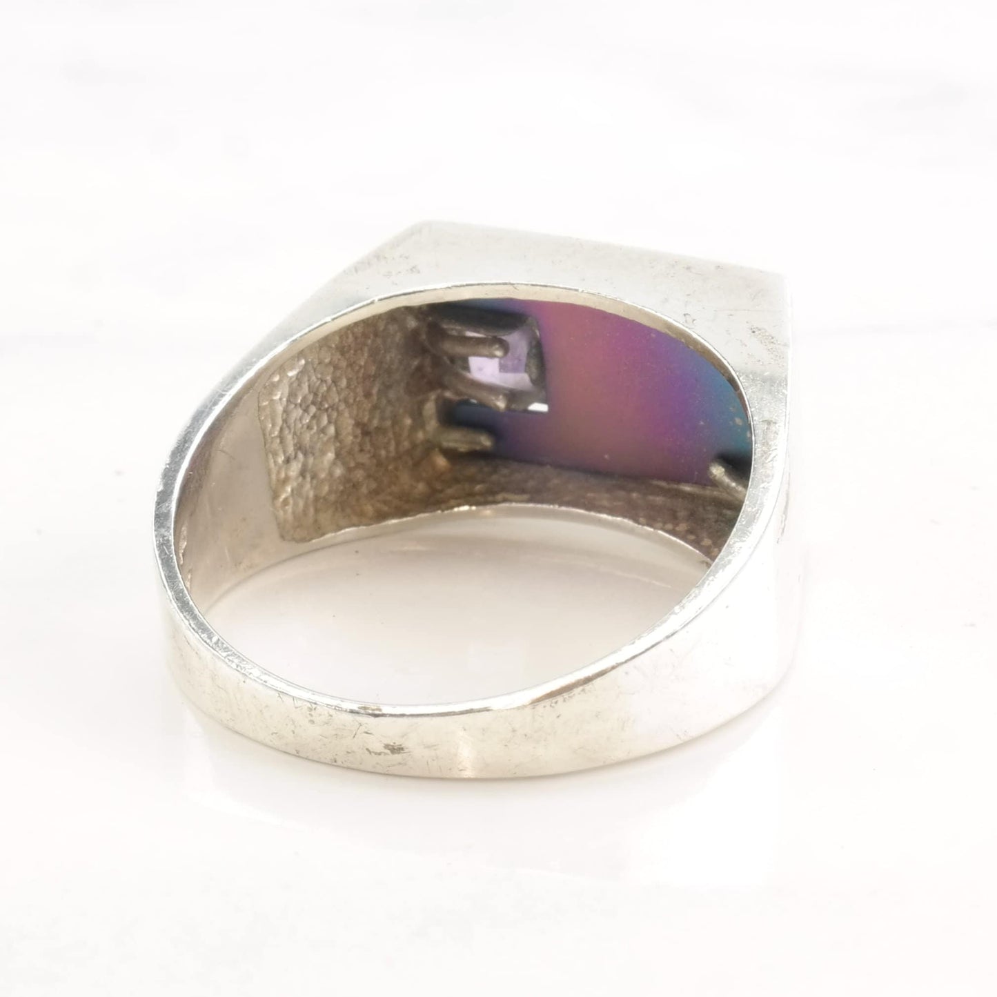 Silver Ring Iridescent Amethyst Size 13