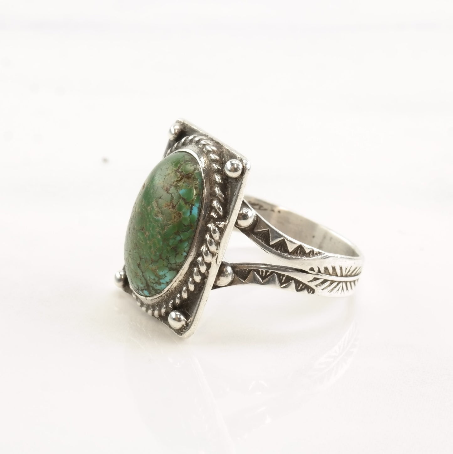 Fred Harvey Era Silver Ring Cerrillos Turquoise Oval Sterling Size 9 1/2