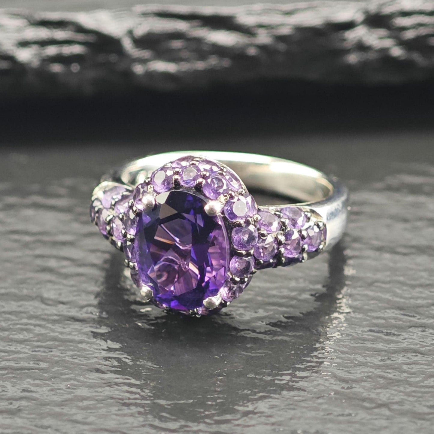 Amethyst Pave Sterling Silver Ring Sz 5 R6743