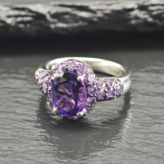 Amethyst Pave Sterling Silver Ring Sz 5 R6743