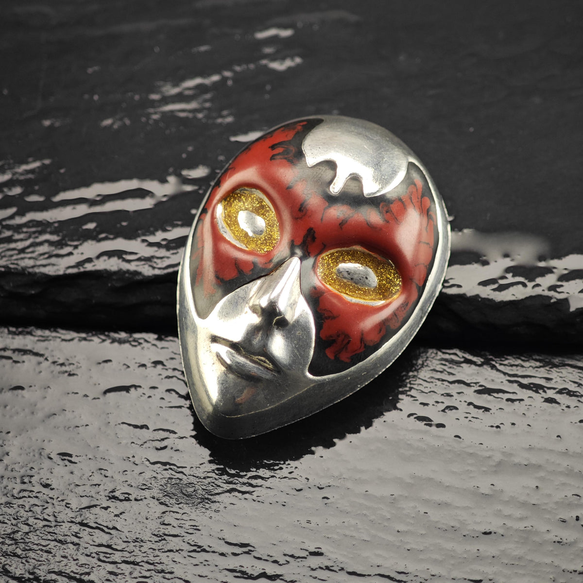 Italy Painted Mask Sterling Silver Brooch B2267