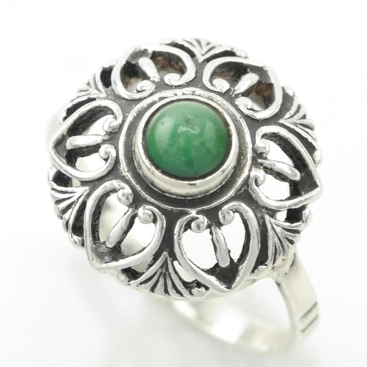 Soviet Russia Turquoise Filigree Heart Sterling Silver Ring R5416