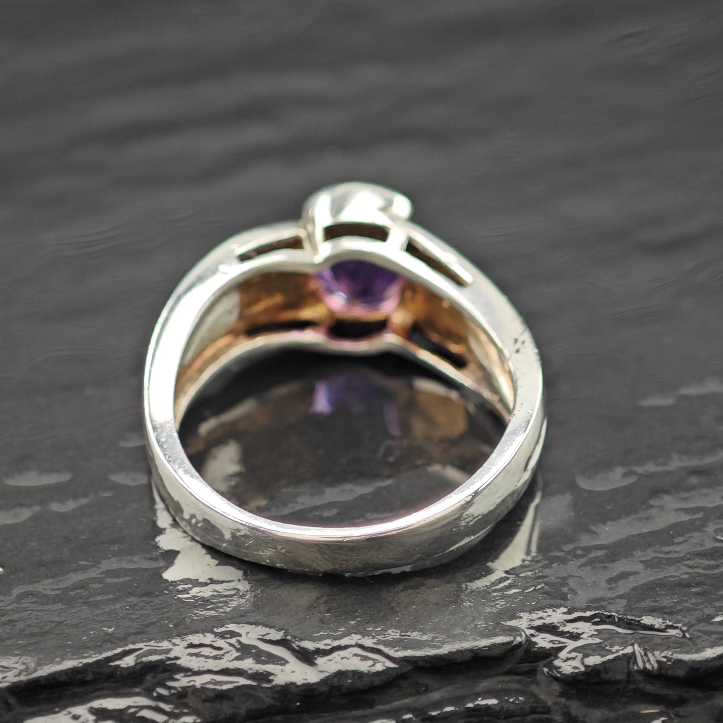 Lab Opal Inlay Amethyst Ring Sterling Silver Sz 8 R6221
