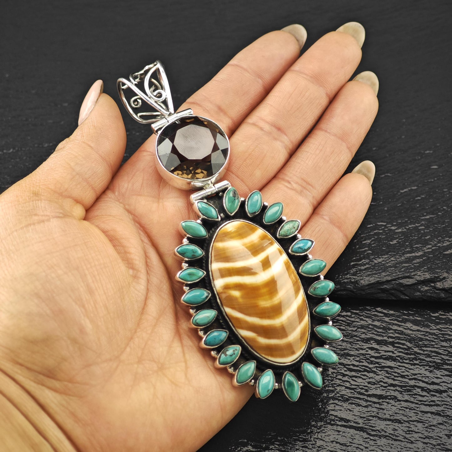 Lg Handmade Pendant Sterling Silver Turquoise P2824
