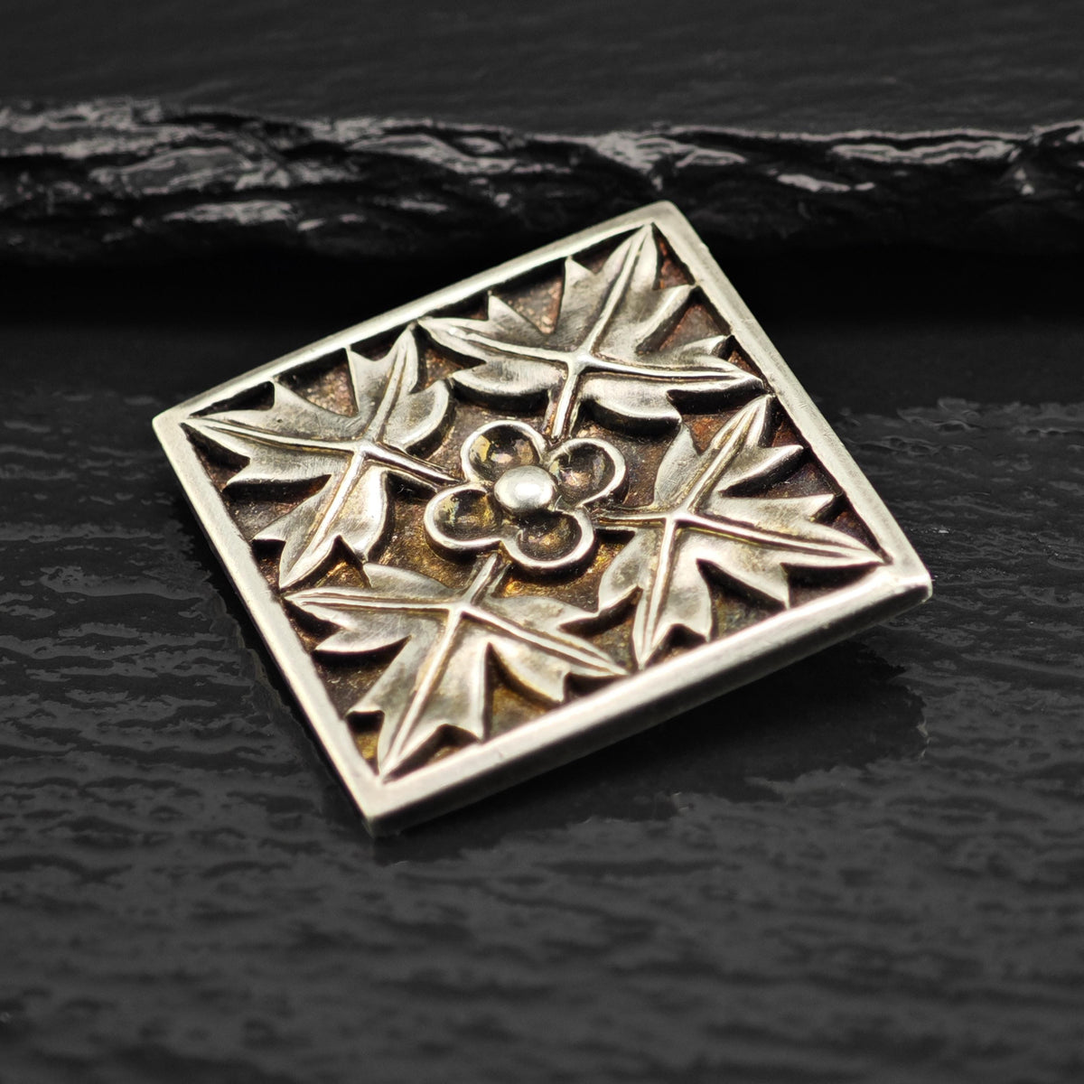 MFA Flower Leaf Square Sterling Silver Pendant Brooch P3098
