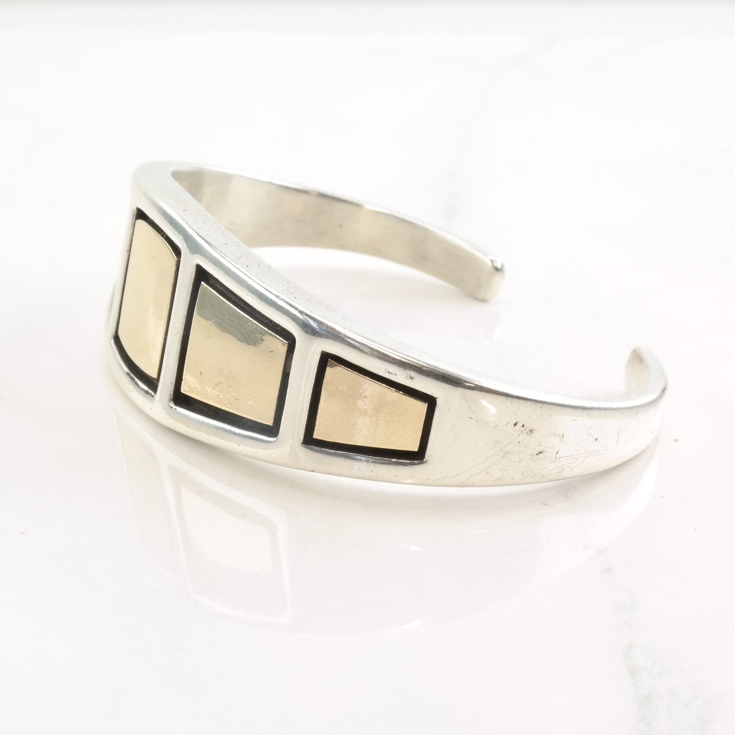 Native American Sterling Silver Cuff Bracelet 14k Gold Accent