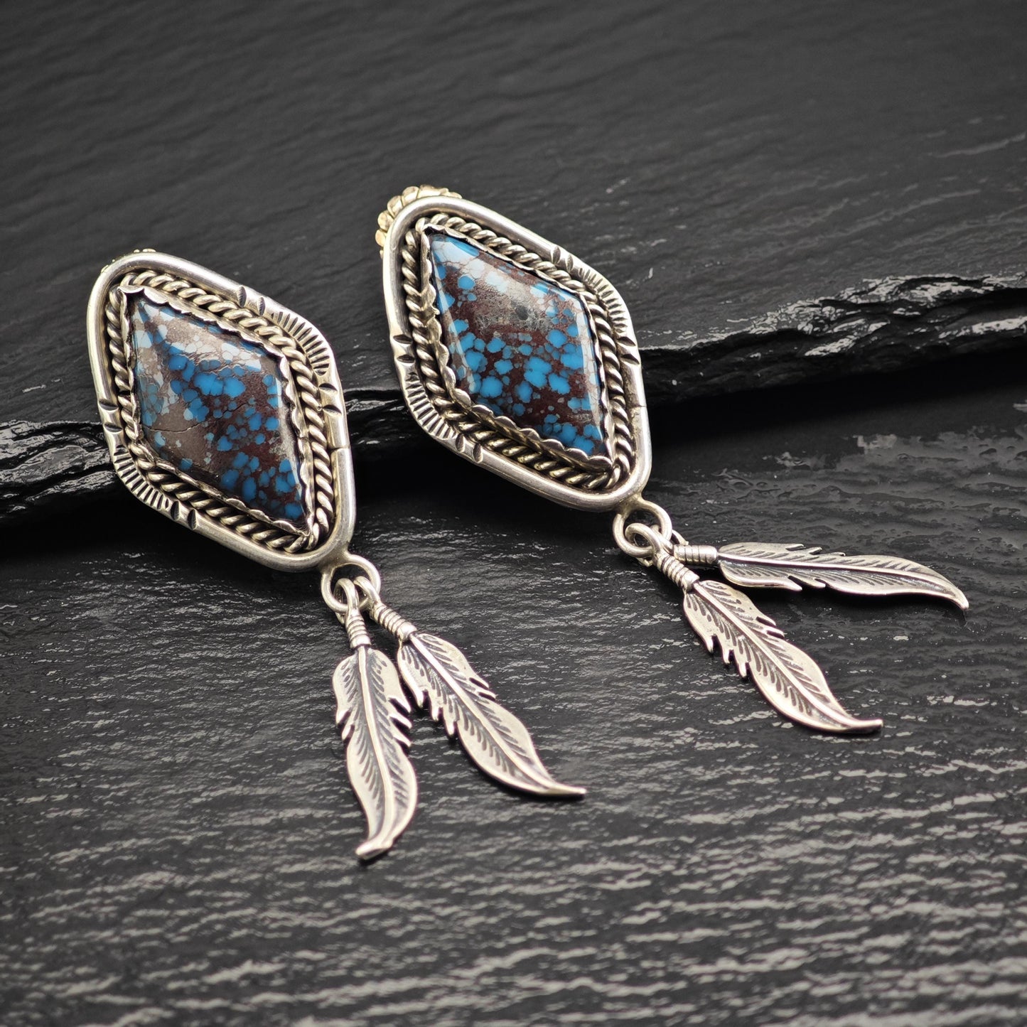 Native American Blue Spiderweb Turquoise Sterling Silver Earrings ER3126
