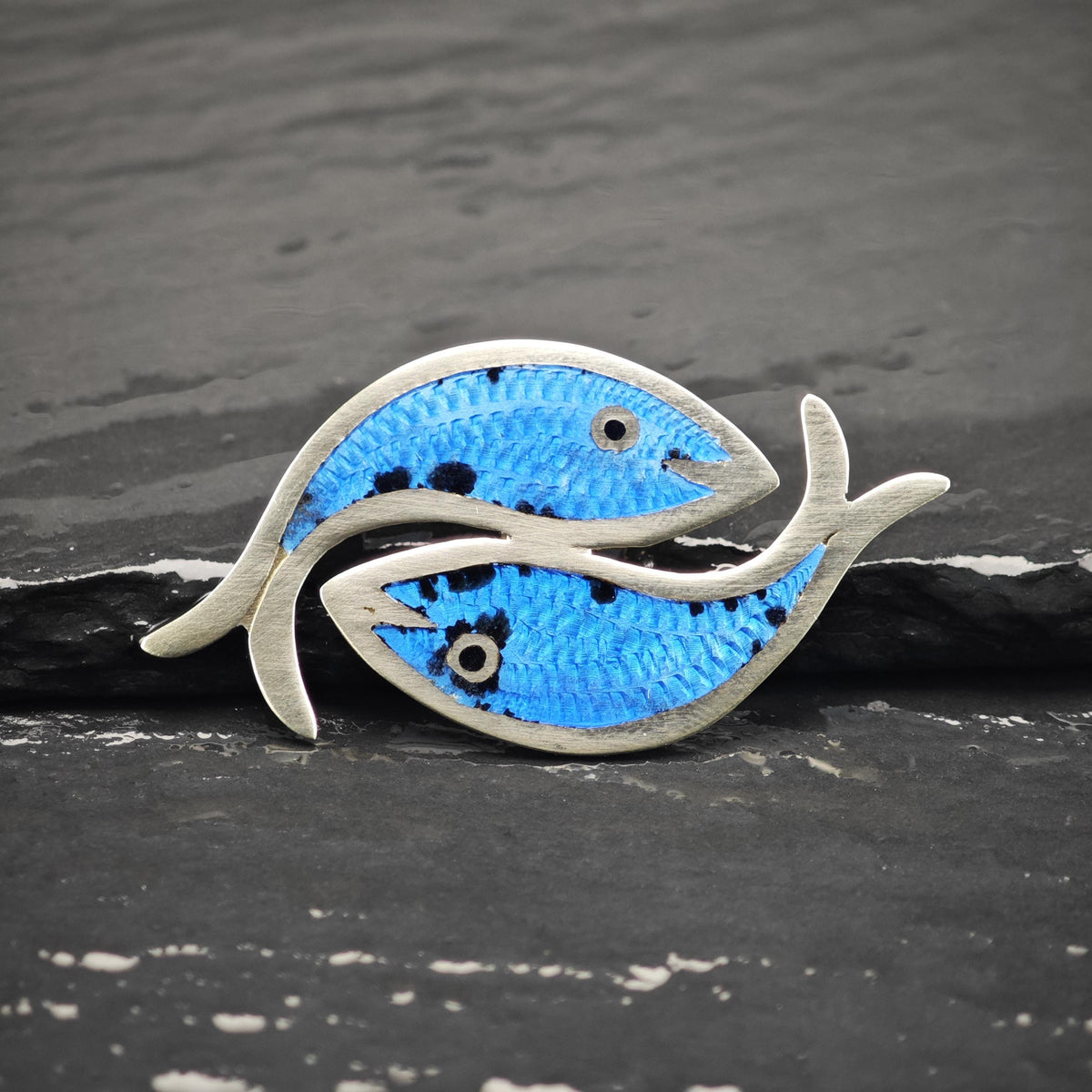 Jose Fuentes Fish Blue Enamel Sterling Silver Brooch B2274