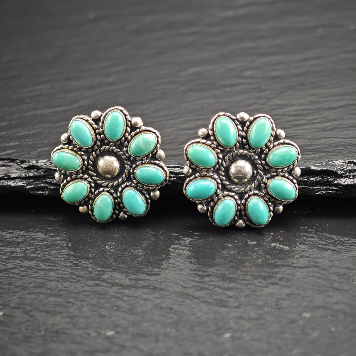 SW Style Turquoise Cluster Stud Sterling Silver Earrings ER3190