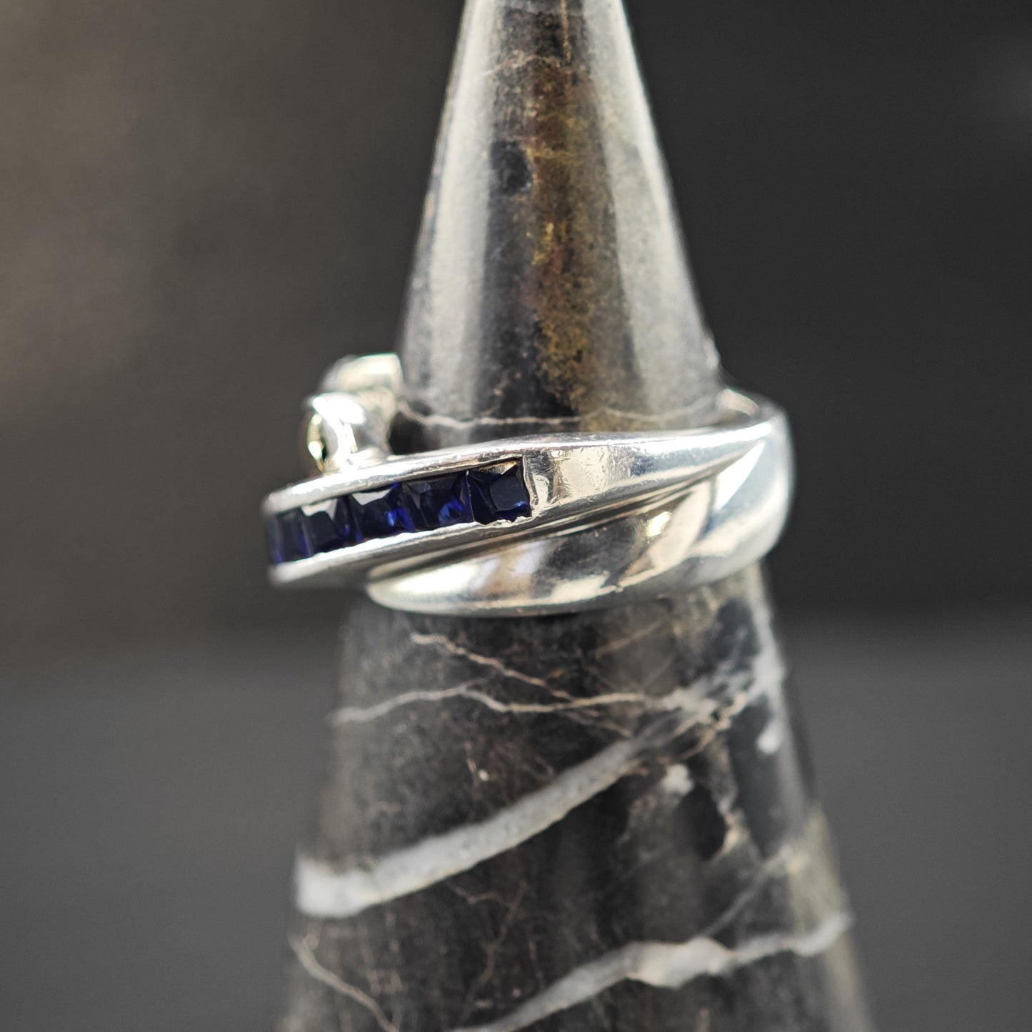 Sapphire Gold Accent Ring Sterling Silver Sz 6 1/4