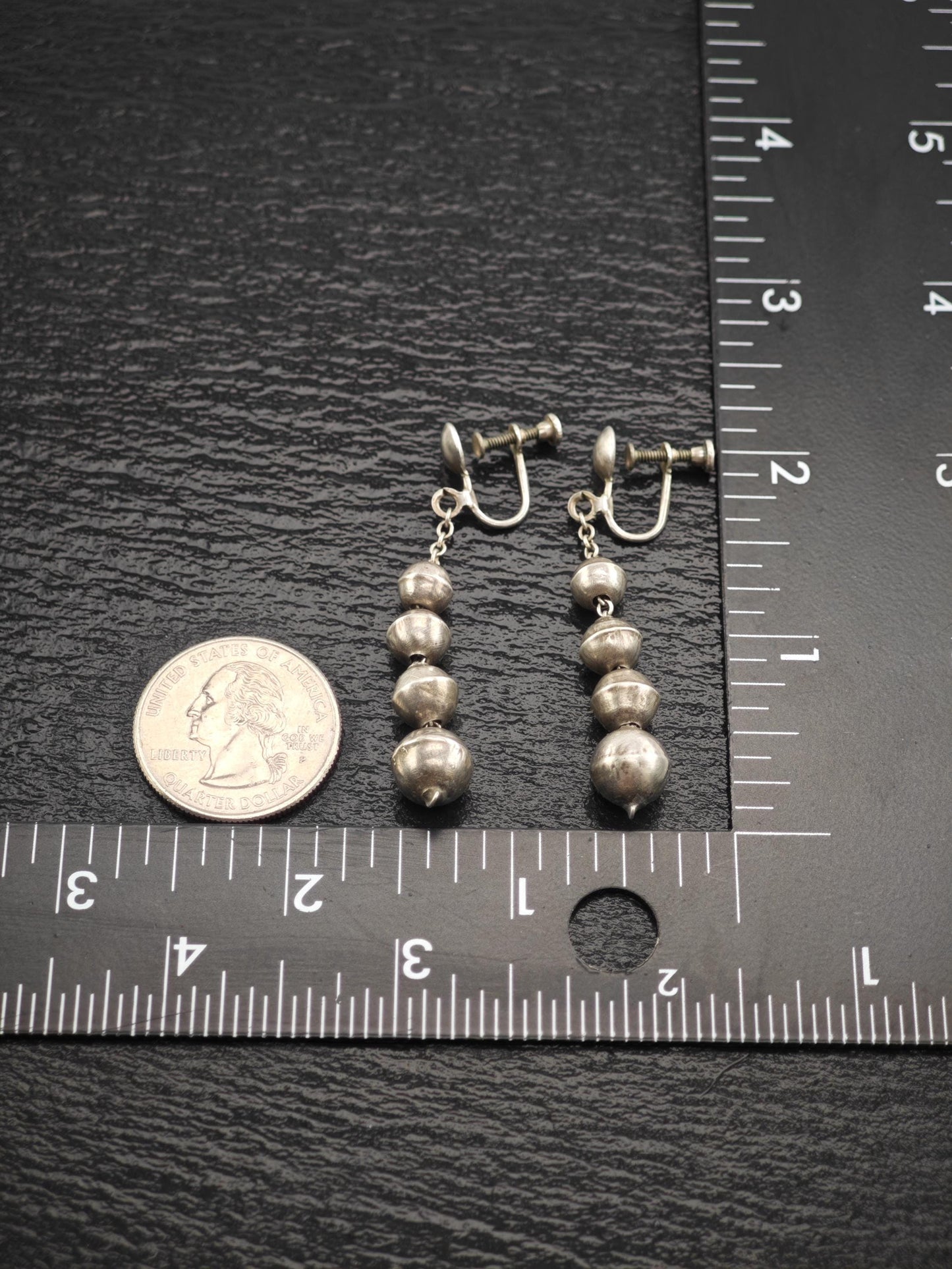 Vintage Sterling Silver Screw Back Earrings Native American Beaded Navajo Pearls