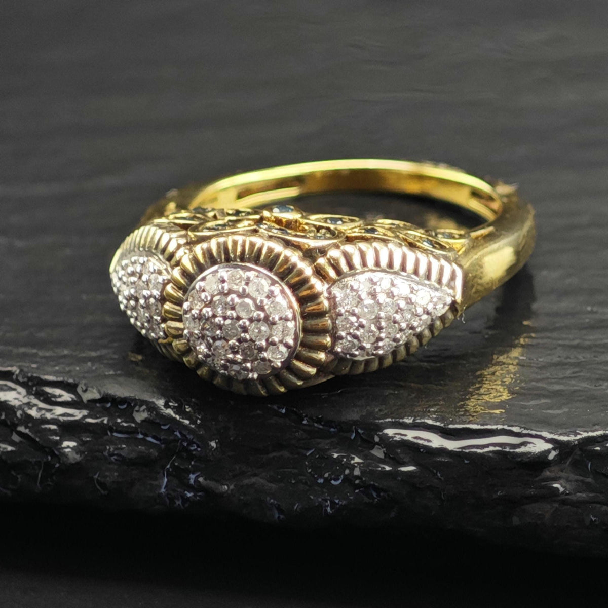 Diamond Cluster Gold-Plated Sterling Silver Ring Sz 8 R6737